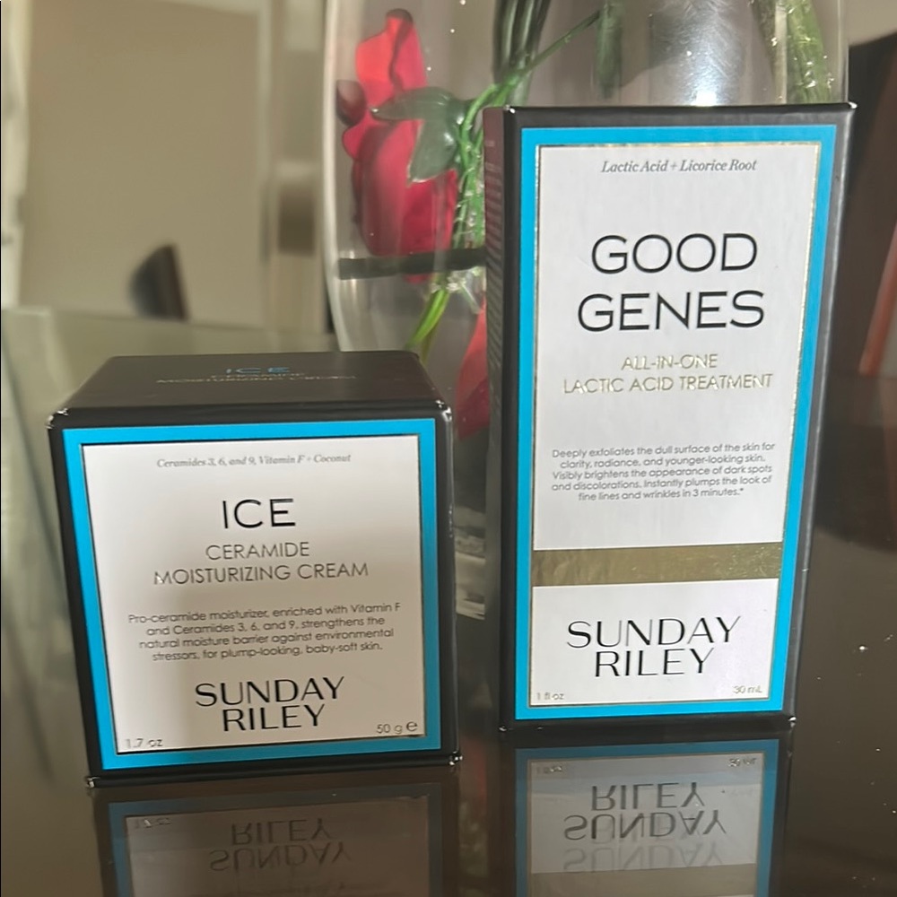 Bundle Deal!!! Sunday Riley Ice and Good Genes Skincare Set - Black, White, Blue